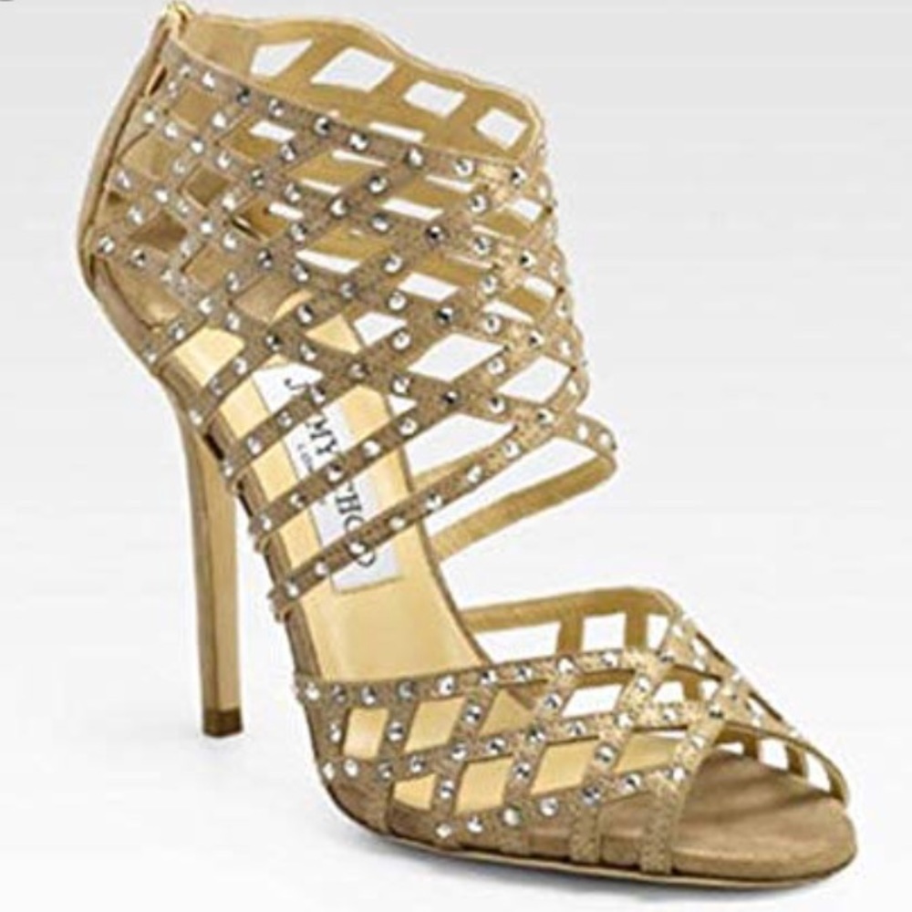 Jimmy Choo Enigma Metallic Suede SZ 41 Cage Sandal